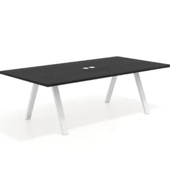 Mesa de reuniones rectangular UvePro fondo 126, patas interior, estructura blanca