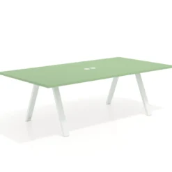 Mesa de reuniones rectangular UvePro fondo 126, patas interior, estructura blanca