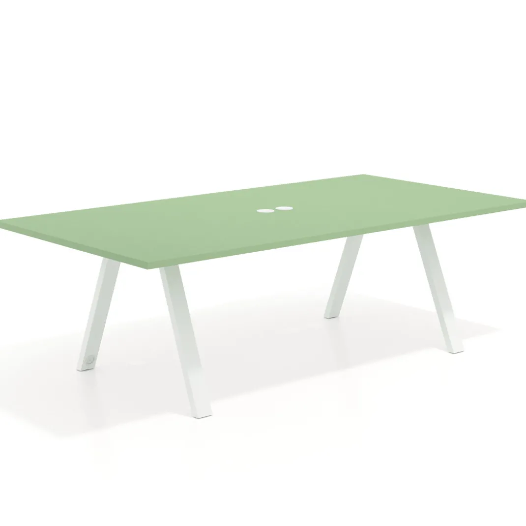 Mesa de reuniones rectangular UvePro fondo 126, patas interior, estructura blanca