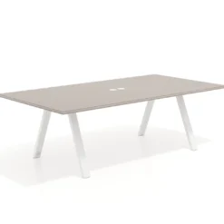 Mesa de reuniones rectangular UvePro fondo 126, patas interior, estructura blanca