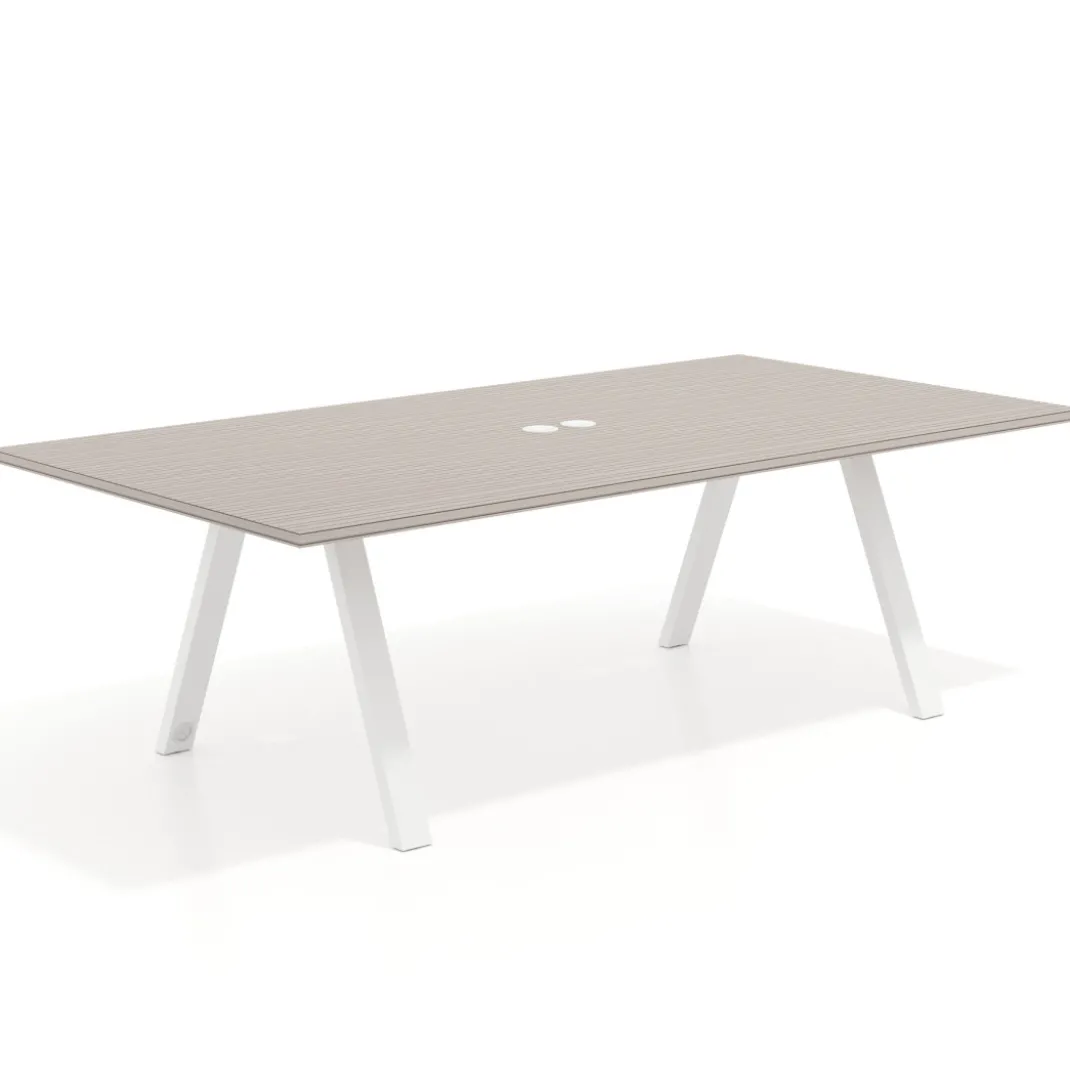 Mesa de reuniones rectangular UvePro fondo 126, patas interior, estructura blanca