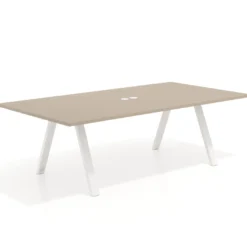 Mesa de reuniones rectangular UvePro fondo 126, patas interior, estructura blanca