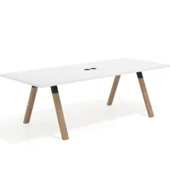 Mesa de reuniones rectangular UvePro fondo 100cm, estructura negra, patas de madera