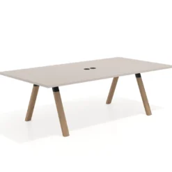 Mesa de reuniones rectangular UvePro fondo 126, patas interior, estructura negra/madera