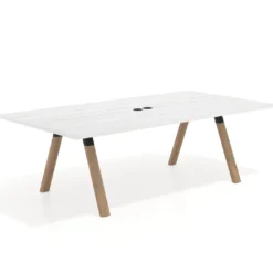 Mesa de reuniones rectangular UvePro fondo 126, patas interior, estructura negra/madera