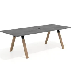 Mesa de reuniones rectangular UvePro fondo 100cm, estructura negra, patas de madera
