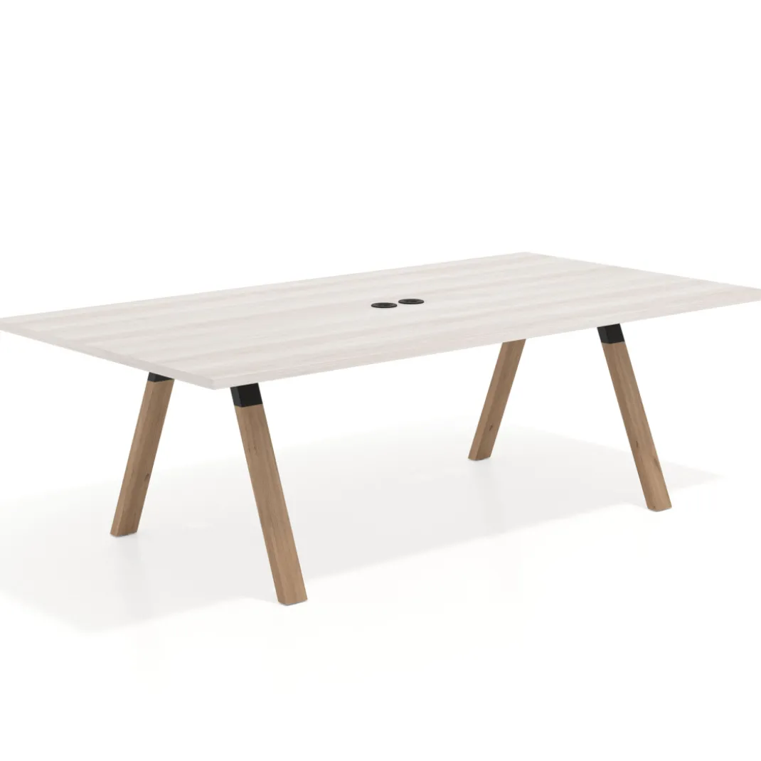 Mesa de reuniones rectangular UvePro fondo 126, patas interior, estructura negra/madera