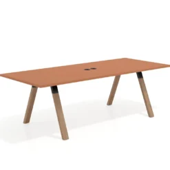 Mesa de reuniones rectangular UvePro fondo 100cm, estructura negra, patas de madera