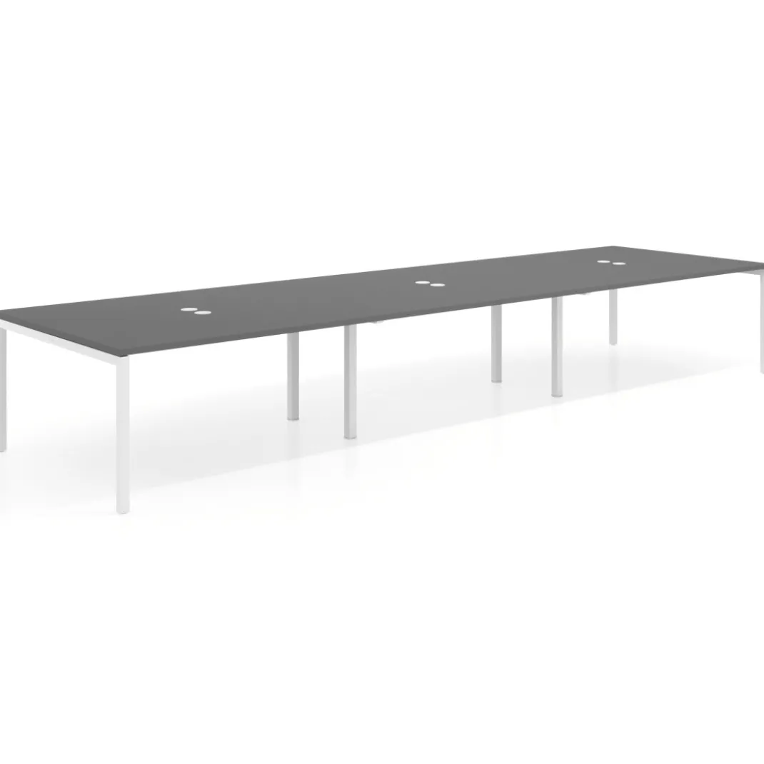 Mesa de reuniones triple Kube, encimera continua, fondo 142 cm, estructura blanca