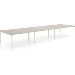 Mesa de reuniones triple Kube, encimera continua, fondo 142 cm, estructura blanca