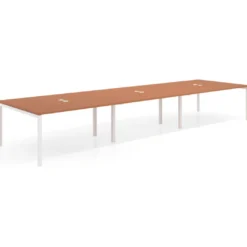 Mesa de reuniones triple Kube, encimera continua, fondo 142 cm, estructura blanca