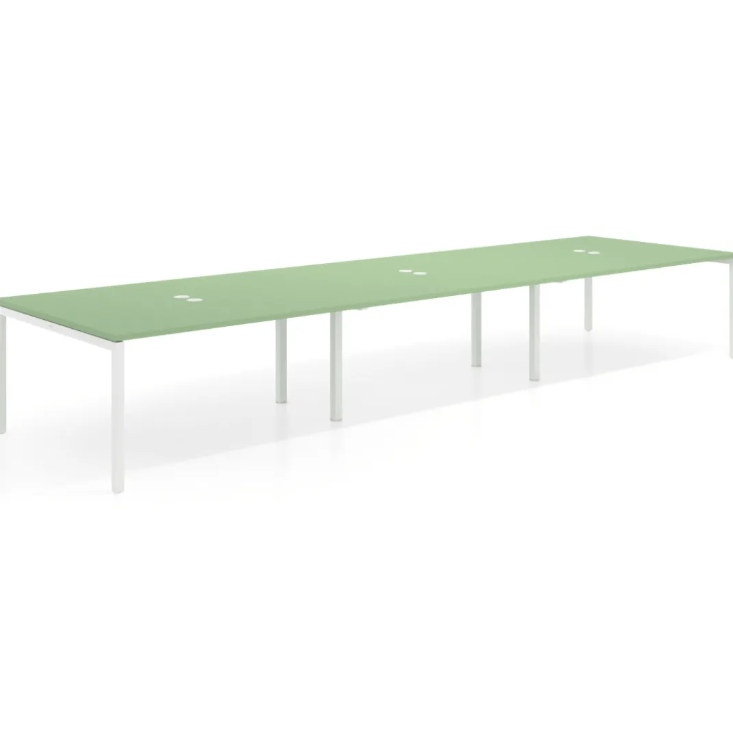 Mesa de reuniones triple Kube, encimera continua, fondo 142 cm, estructura blanca