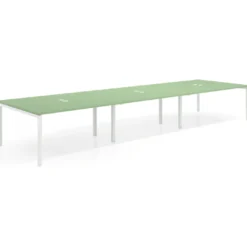 Mesa de reuniones triple Kube, encimera continua, fondo 142 cm, estructura blanca