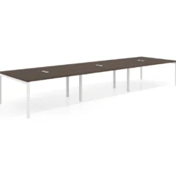 Mesa de reuniones triple Kube, encimera continua, fondo 142 cm, estructura blanca