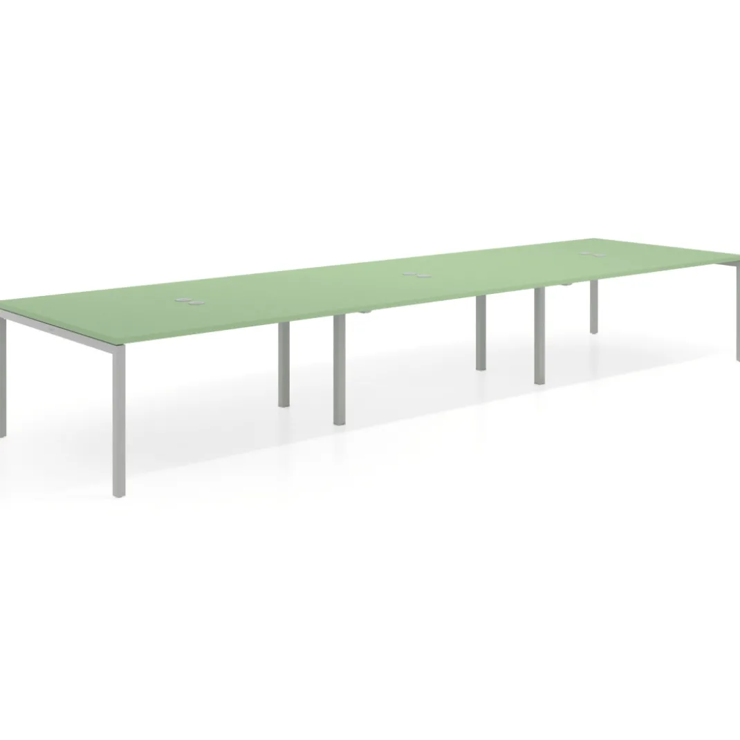 Mesa de reuniones triple Kube, encimera continua, fondo 142 cm, estructura aluminio