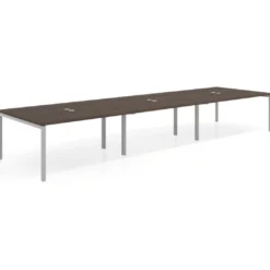 Mesa de reuniones triple Kube, encimera continua, fondo 142 cm, estructura aluminio