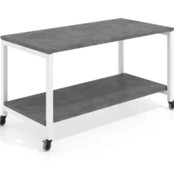 Mesa de trabajo expositor con ruedas Kube, con 2 niveles, estructura blanca