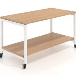 Mesa de trabajo expositor con ruedas Kube, con 2 niveles, estructura blanca