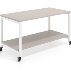 Mesa de trabajo expositor con ruedas Kube, con 2 niveles, estructura blanca