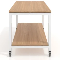 Mesa de trabajo expositor con ruedas Kube, con 2 niveles, estructura blanca