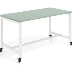 Mesa de trabajo expositor con ruedas Kube, estructura blanca