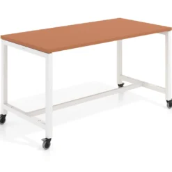 Mesa de trabajo expositor con ruedas Kube, estructura blanca
