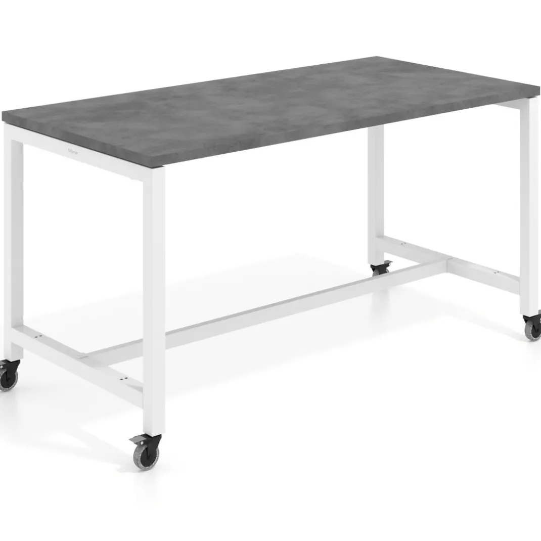 Mesa de trabajo expositor con ruedas Kube, estructura blanca