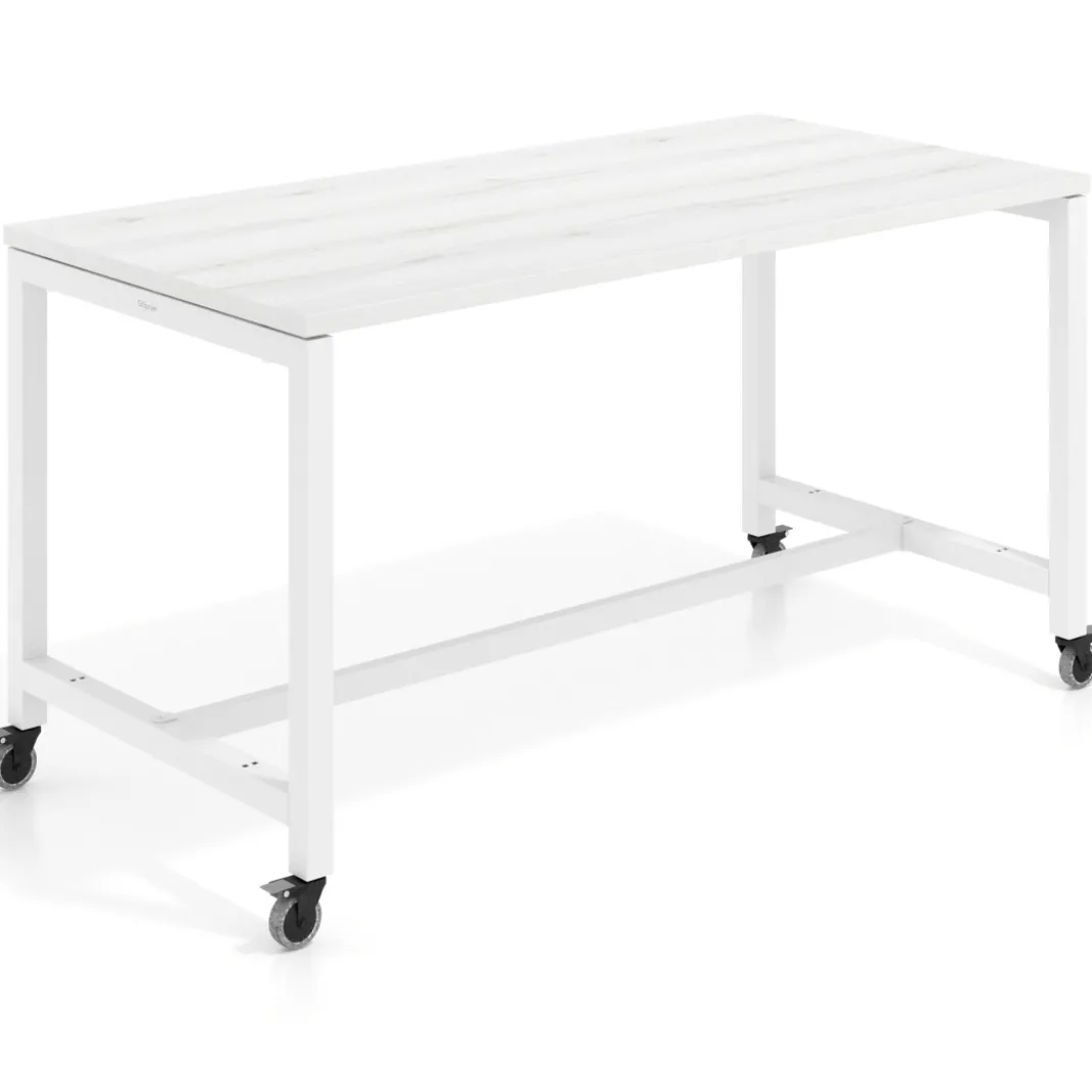 Mesa de trabajo expositor con ruedas Kube, estructura blanca