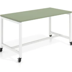 Mesa de trabajo expositor con ruedas Kube, estructura blanca