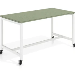 Mesa de trabajo expositor con ruedas Kube, estructura blanca