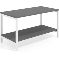 Mesa de trabajo expositor Kube con 2 niveles, estructura blanca