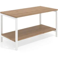 Mesa de trabajo expositor Kube con 2 niveles, estructura blanca