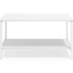 Mesa de trabajo expositor Kube con 2 niveles, estructura blanca