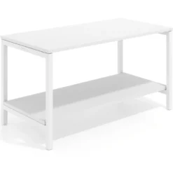 Mesa de trabajo expositor Kube con 2 niveles, estructura blanca