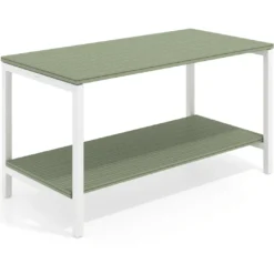 Mesa de trabajo expositor Kube con 2 niveles, estructura blanca