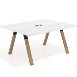 Mesa doble individual para coworking UvePro fondo 126 cm estructura negra con patas de madera