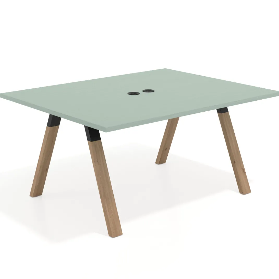 Mesa doble individual para coworking UvePro fondo 126 cm estructura negra con patas de madera