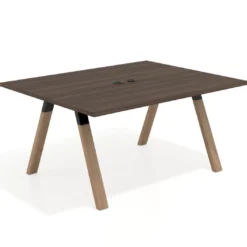 Mesa doble individual para coworking UvePro fondo 126 cm estructura negra con patas de madera