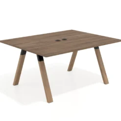 Mesa doble individual para coworking UvePro fondo 126 cm estructura negra con patas de madera