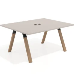 Mesa doble individual para coworking UvePro fondo 126 cm estructura negra con patas de madera