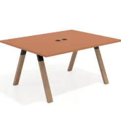 Mesa doble individual para coworking UvePro fondo 126 cm estructura negra con patas de madera