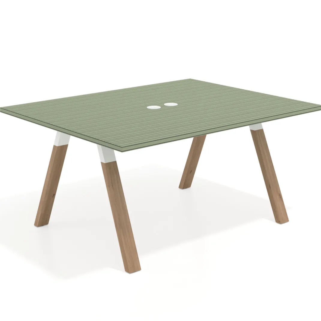 Mesa doble individual para coworking UvePro fondo 126 cm estructura blanca con patas de madera