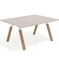 Mesa doble individual para coworking UvePro fondo 126 cm estructura blanca con patas de madera