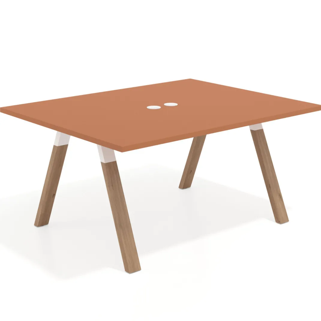 Mesa doble individual para coworking UvePro fondo 126 cm estructura blanca con patas de madera