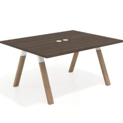 Mesa doble individual para coworking UvePro fondo 126 cm estructura blanca con patas de madera