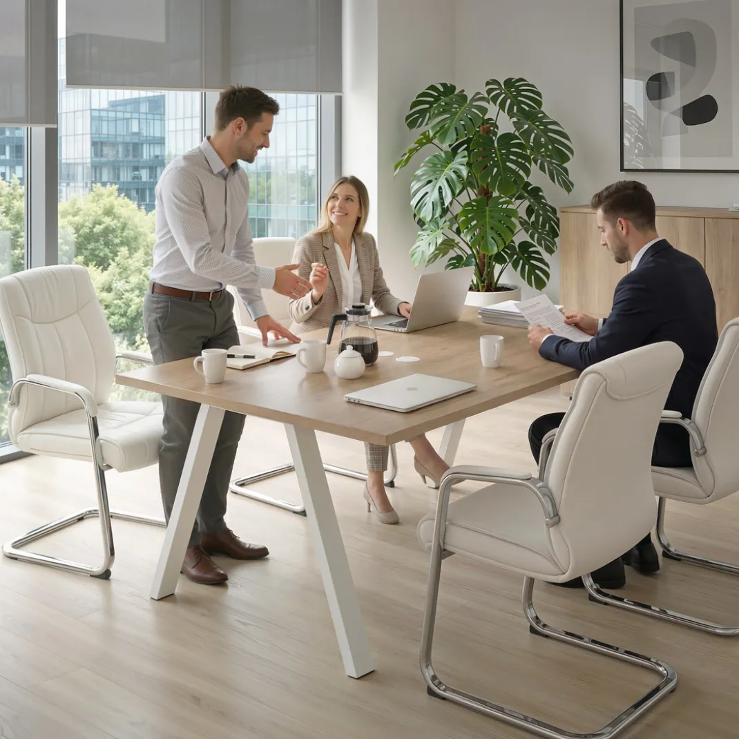 Mesa doble individual para coworking UvePro fondo 126 cm estructura blanca