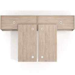 Mesa multipuesto con pedestal estantes Kube, encimera única, estructura blanca