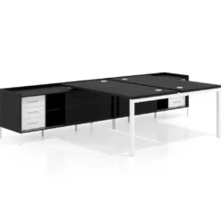 Mesa multipuesto con pedestal cajonera Kube, encimera única, estructura blanca