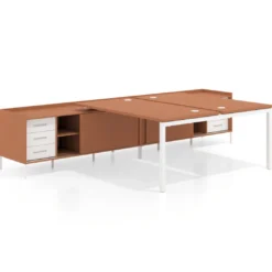 Mesa multipuesto con pedestal cajonera Kube, encimera única, estructura blanca
