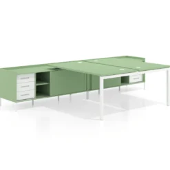 Mesa multipuesto con pedestal cajonera Kube, encimera única, estructura blanca